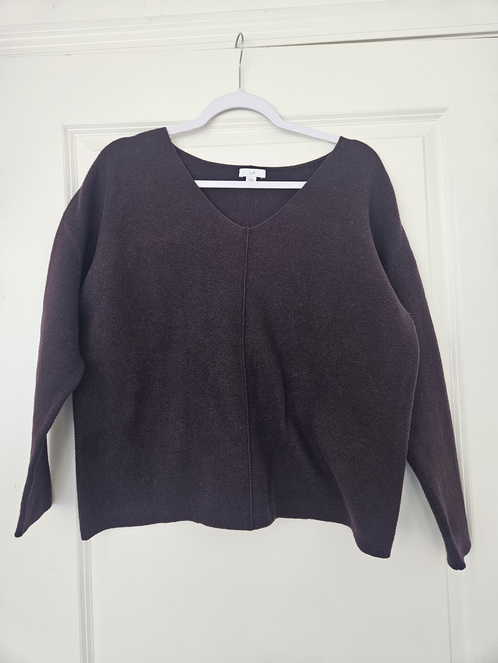 🍁J.Jill Purple Plum V-Neck Center Seam Knit Sweater Petite Small S